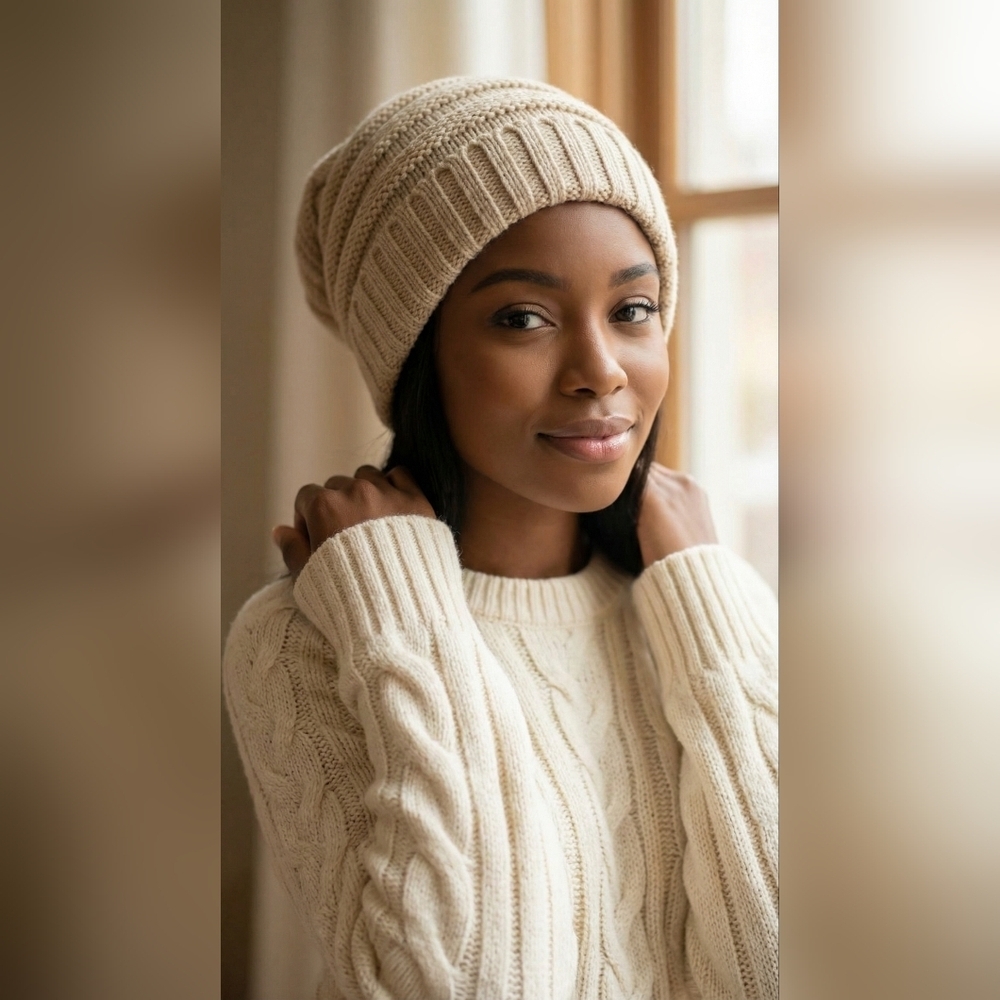 C.C Beige Ribbed Knit Hat Beanie - Picture 10 of 10